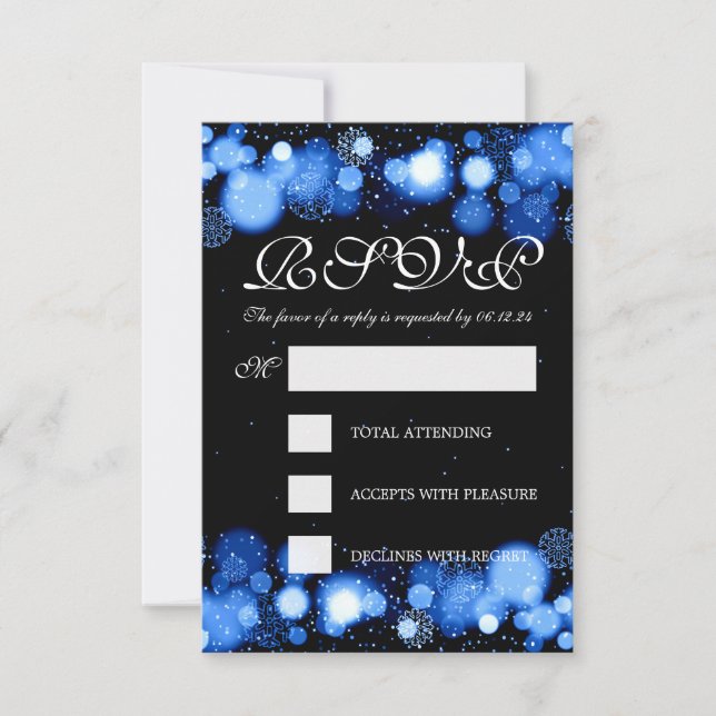 Elégant Mariage d'hiver RSVP lumière bleue (Devant)