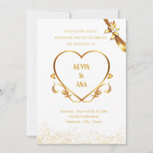 Elégant mariage d'or invitations avec coeur