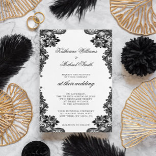 Elégant mariage en dentelle noire Invitations