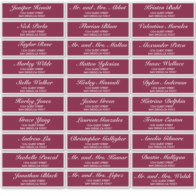 Élégant mariage Étiquettes de adresse invités (Devant)