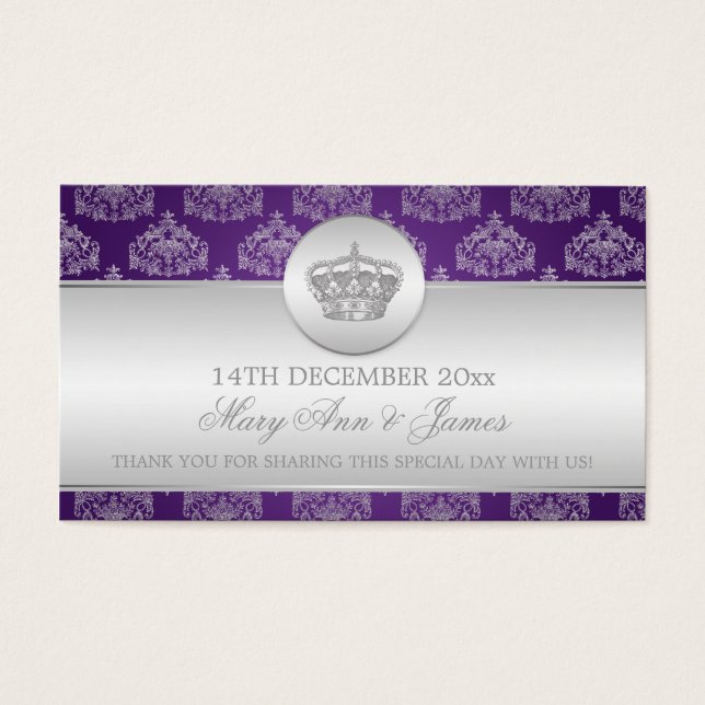 Elégant Mariage Favor Tag Couronne royale violet (Devant)