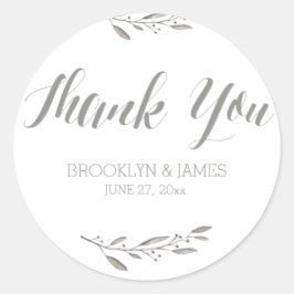 Élégant Mariage Favoriser Stickers Gris Rond Flora