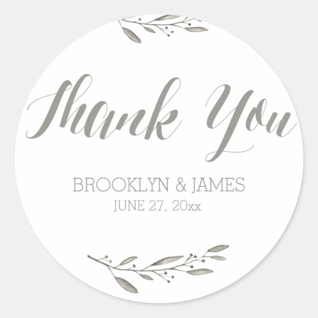 Élégant Mariage Favoriser Stickers Gris Rond Flora (Devant)