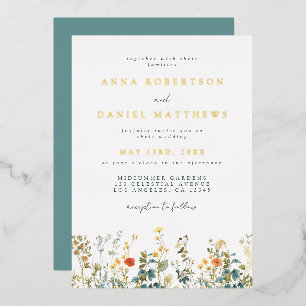 Élégant Mariage Fleur sauvage Foil Invitation