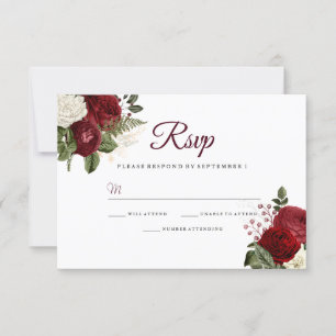 Elégant Mariage Floral Blanc Rouge Bourgogne RSVP