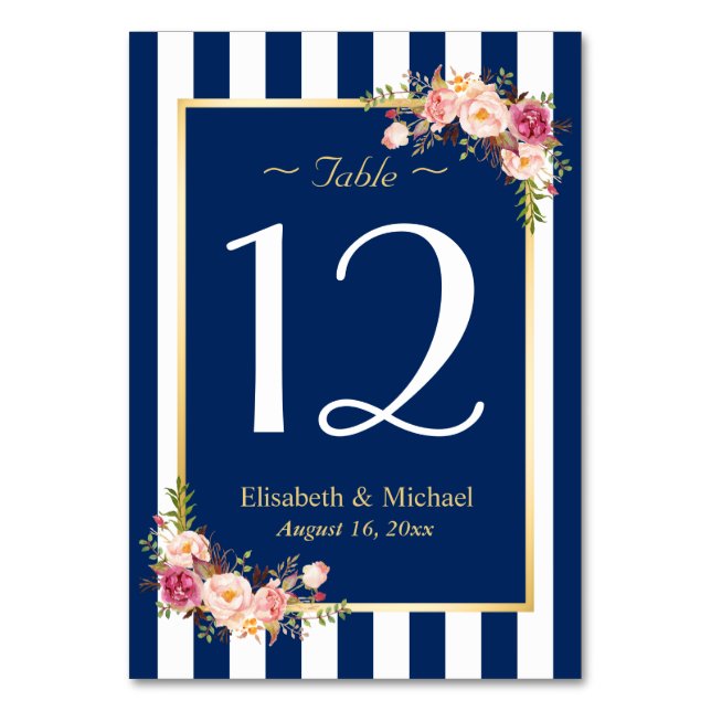 Élégant Mariage floral bleu marine Numéro de table (Par défaut)