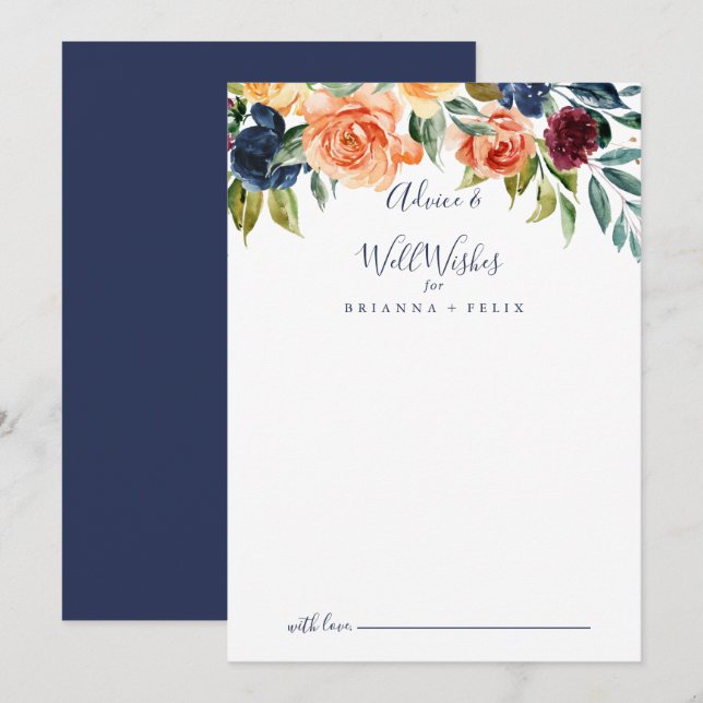 Elégant Mariage Floral Bonne volonté carte conseil (Devant / Derrière)