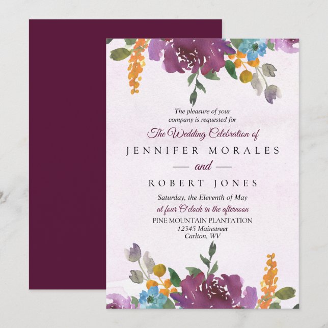 Elégant mariage floral Invitations (Devant / Derrière)