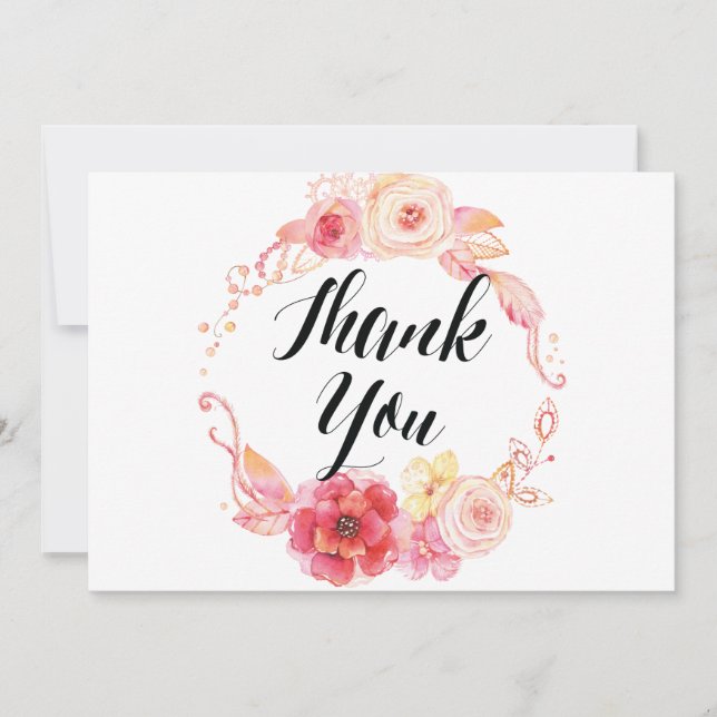 Élégant Mariage Floral Merci Cartes Wreath (Devant)
