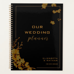 Élégant Mariage Floral Noir & Or