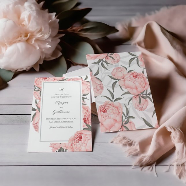 Elégant Mariage Floral Peony Enregistrer La Carte  (Créateur téléchargé)