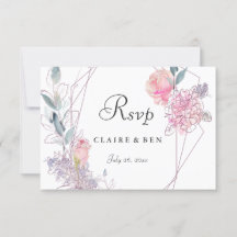 Elégant mariage floral rose géométrique RSVP