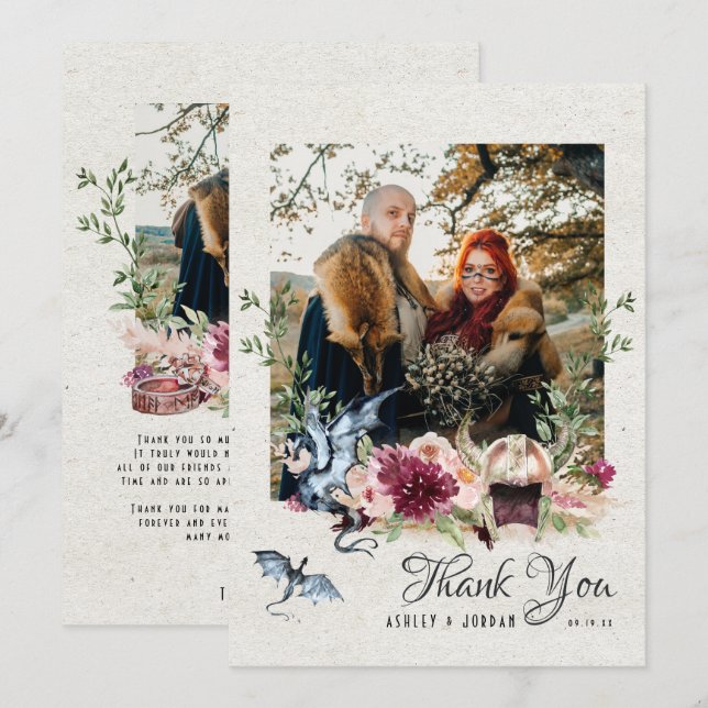 Élégant Mariage floral viking Merci photo (Devant / Derrière)