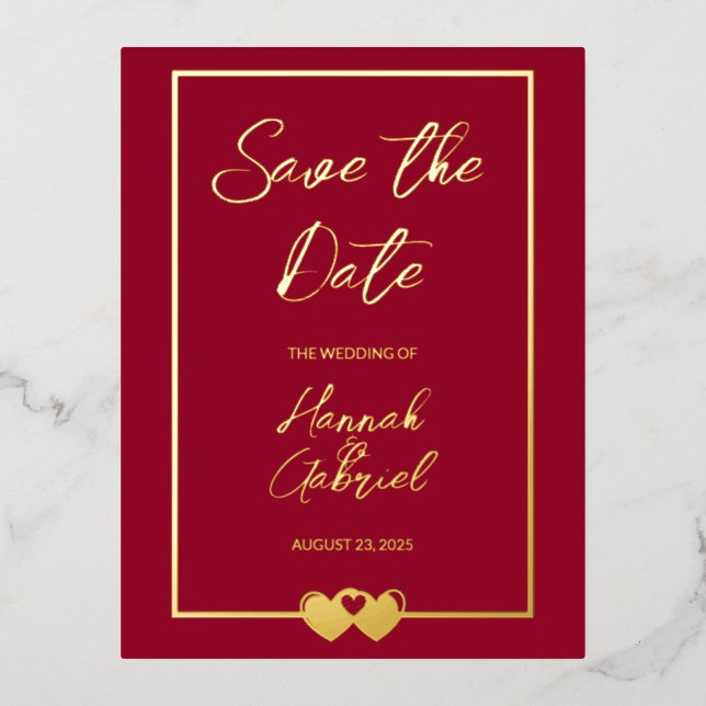 Élégant mariage Foil Enregistrer la date Carte pos (Recto)