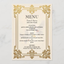 Elégant Mariage Gold Carte Menu Réception Luxe