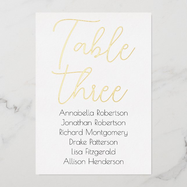 Élégant Mariage Gold Foil Numéro de table (Recto)