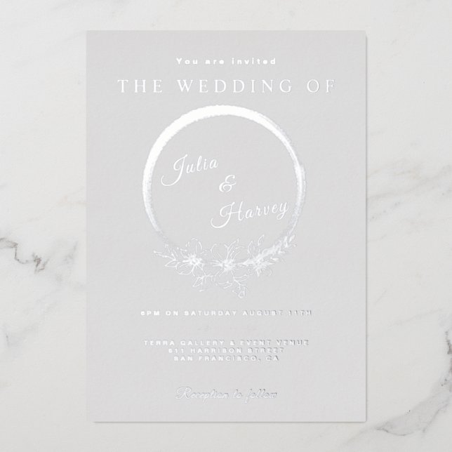 Elégant Mariage gris argent Invitation (Recto)