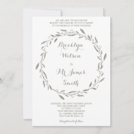 Élégant mariage Invitation Gris Floral Wreath
