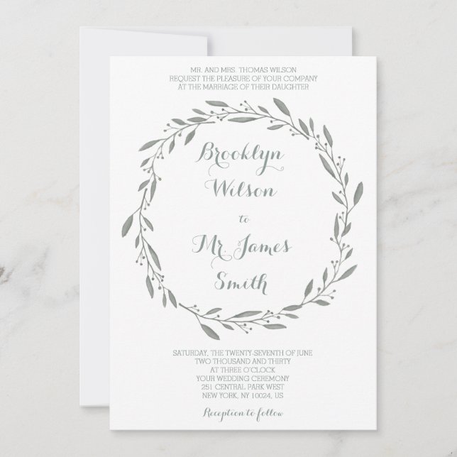 Élégant mariage Invitation Sage Floral Wreath (Devant)