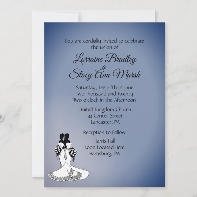 Élégant Mariage lesbien 5,5 po x 7,5 po Invitation (Devant)