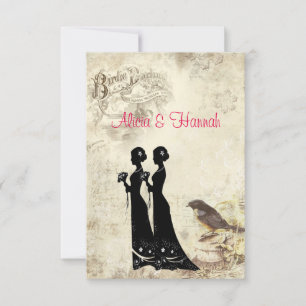 Élégant, Mariage lesbien, carte RSVP aux oiseaux V