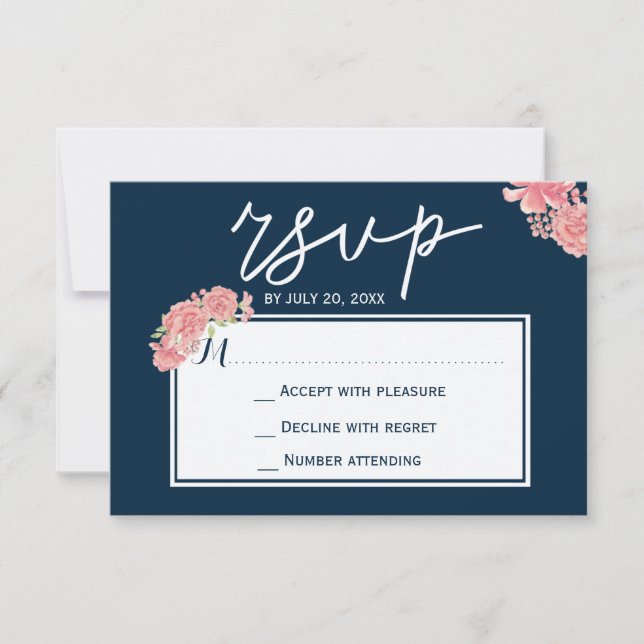 Elégant mariage marine rose de minuit RSVP (Devant)