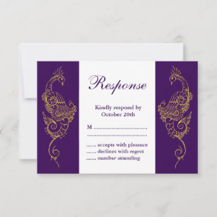 Elégant Mariage Mehndi Peacock RSVP blanc violet