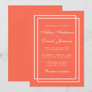 Elégant Mariage moderne Coral White Invitation