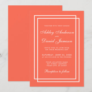 Elégant Mariage moderne Coral White Invitation