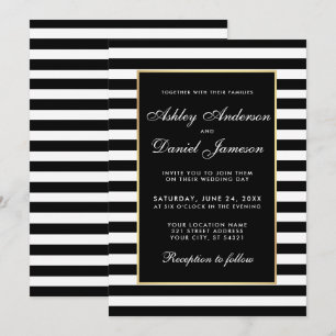 Élégant Mariage moderne noir blanc rayé Invitation