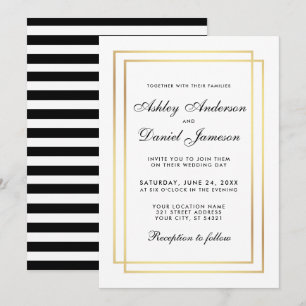 Élégant Mariage moderne noir blanc rayé Invitation