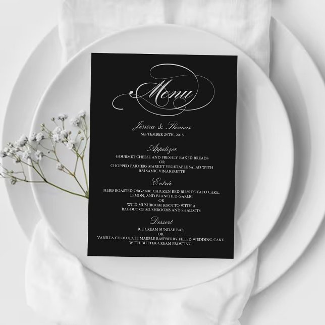 Elégant Mariage Noir Et Blanc Modèles Menu (Créateur téléchargé)