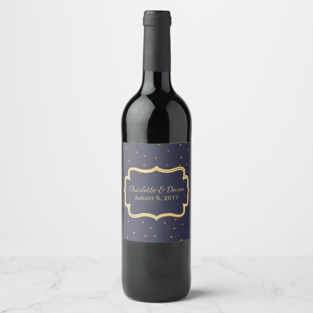 Elégant Mariage noir et or Étiquette de vin (Devant)