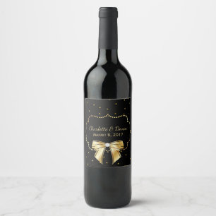 Élégant Mariage noir et or Étiquette de vin