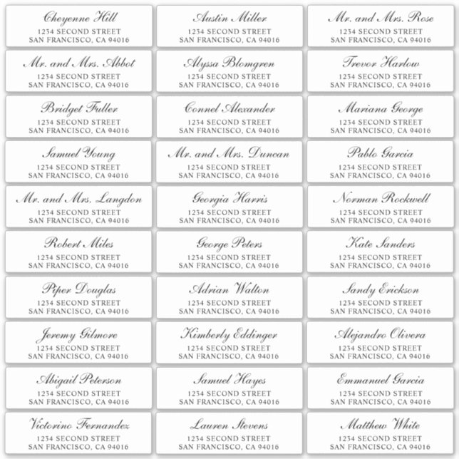Élégant Mariage noir Étiquettes de adresse invités (Devant)