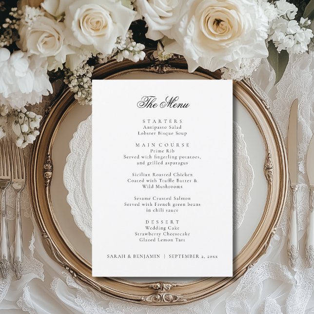 Elégant Mariage noir Menu et Merci de réception (This elegant wedding menu is perfect for creating that fine art wedding look.)