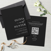 Élégant Mariage noir moderne tout en un Invitation