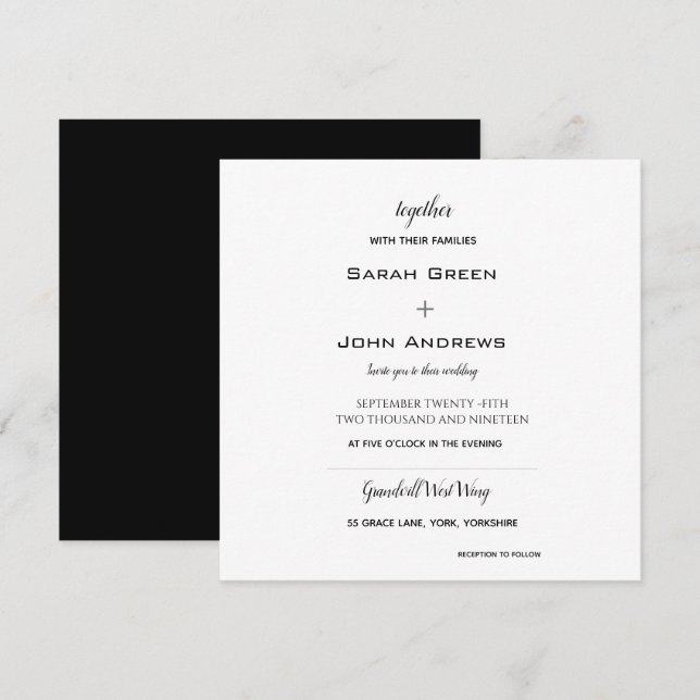 Élégant Mariage noir Monogramme Carré Invitation (Devant / Derrière)