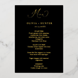 Elégant Mariage noir & or Diner Cartes de menu