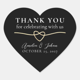 Élégant Mariage Noir Or Merci Coeur Sticker