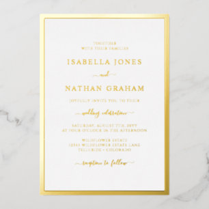 Elégant Mariage Or simple Invitation Foil