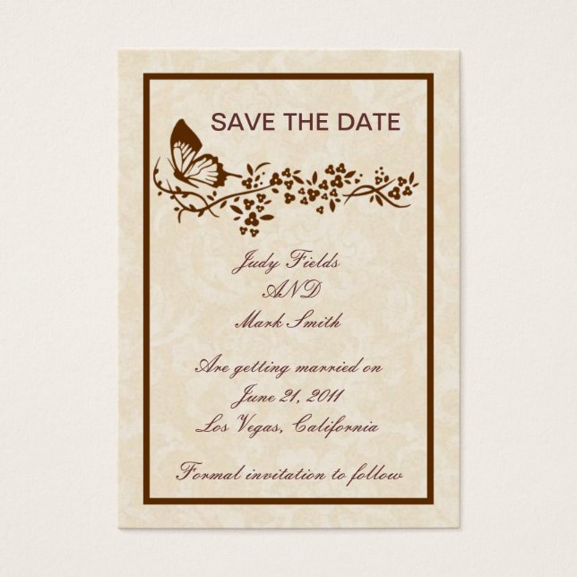 Élégant Mariage Papillon Enregistrer La Carte Date (Devant)