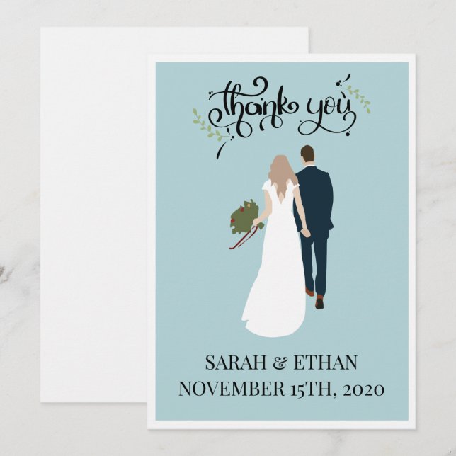 Elégant Mariage personnalisé Merci Cartes (Devant / Derrière)