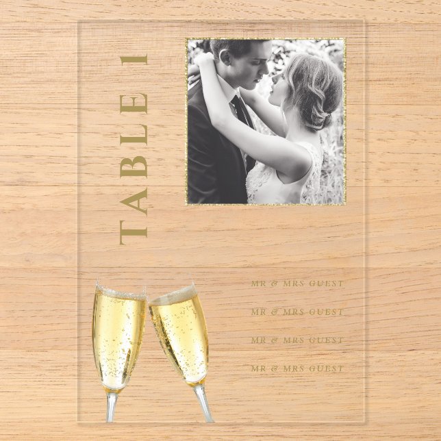 Élégant Mariage photo Champagne Numéro de table (Recto)