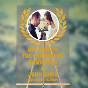 Elégant Mariage photo Gold Wreath Welcome Frosted