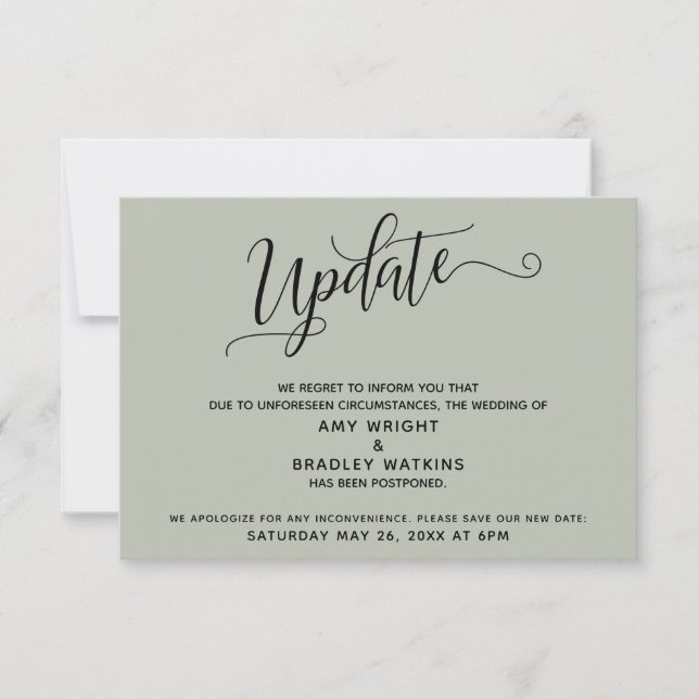 Élégant Mariage reporté Faire-part Sage Green (Devant)