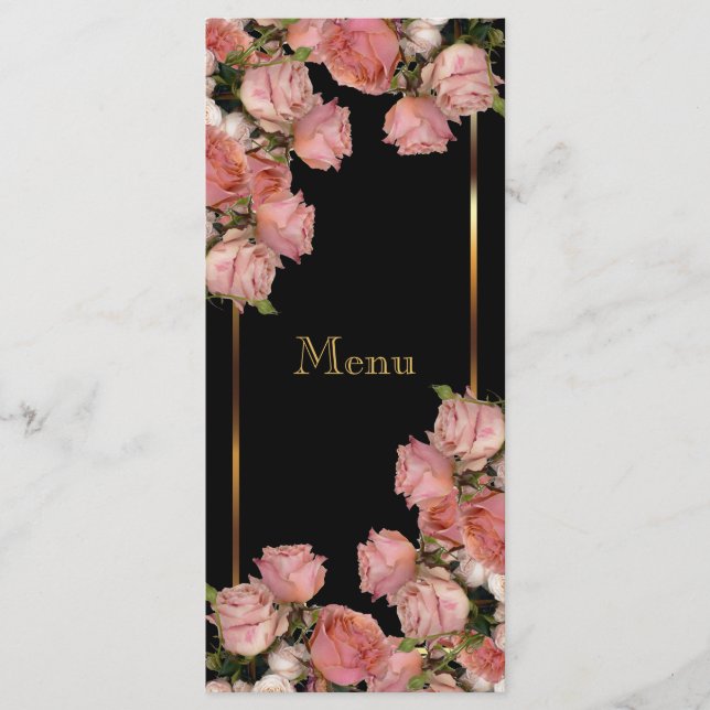 Élégant Mariage rose Roses - Menu (Devant)