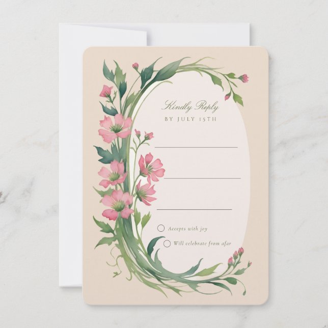 Elégant mariage rose RSVP carte d'invitation (Devant)