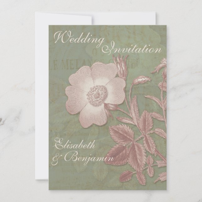 Elégant mariage Rose Vintage Invitations (Devant)