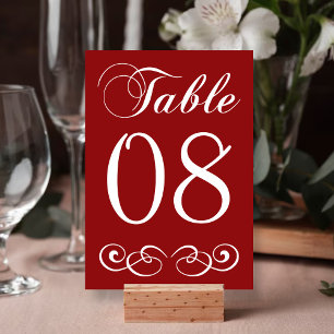 Élégant Mariage rouge et blanc Numéro de table